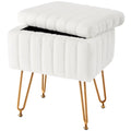 Faux Fur Vanity Stool with Storage and Adjustable Feet