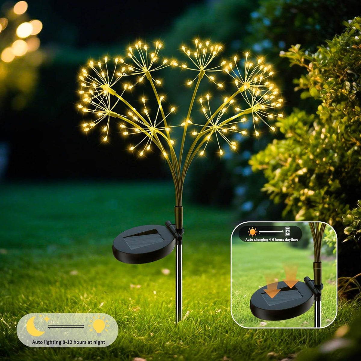 Solar Firework Garden Lights, 2-Pack, 160 LEDs, Warm White