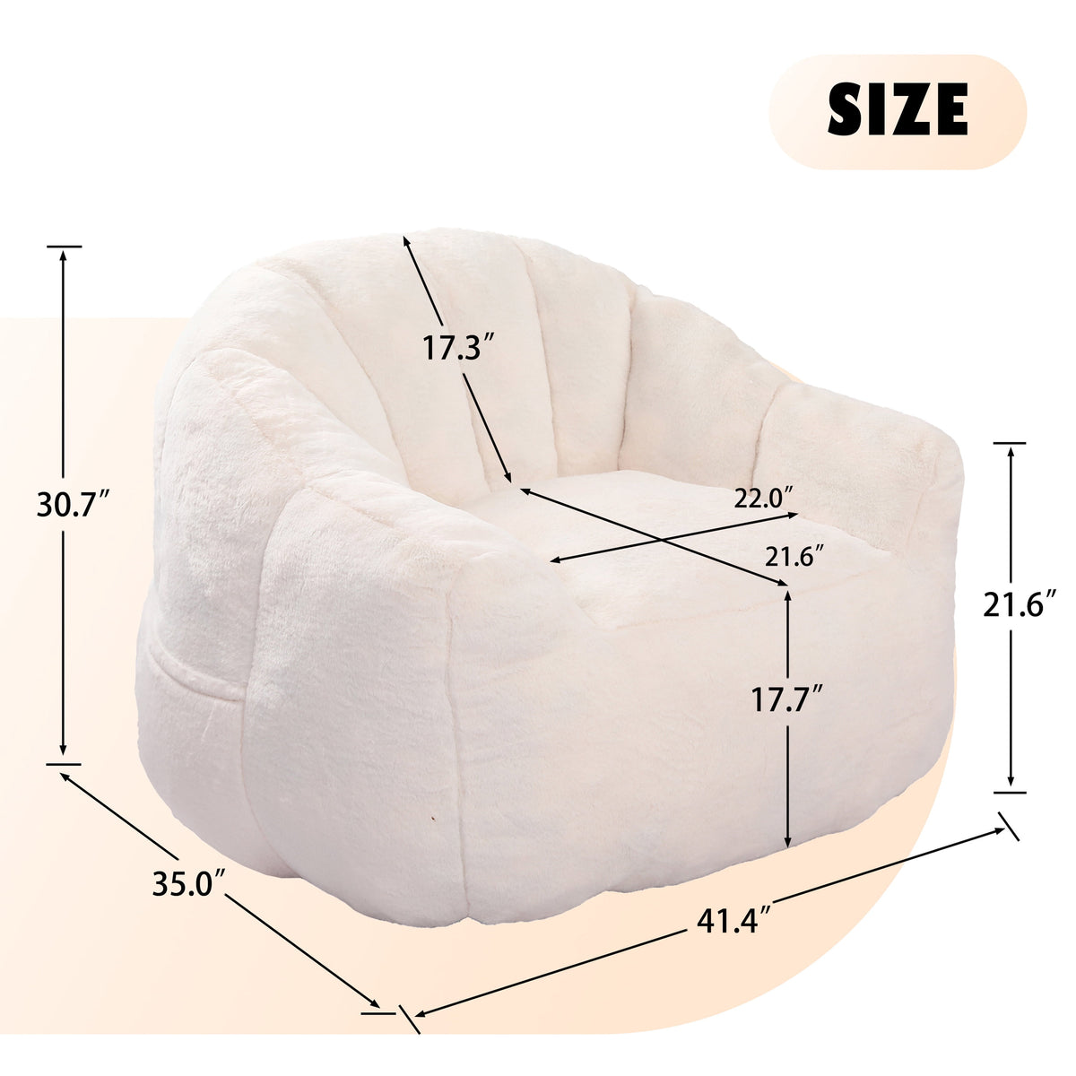 Oversized White Faux Fur Memory Foam Bean Bag Chair