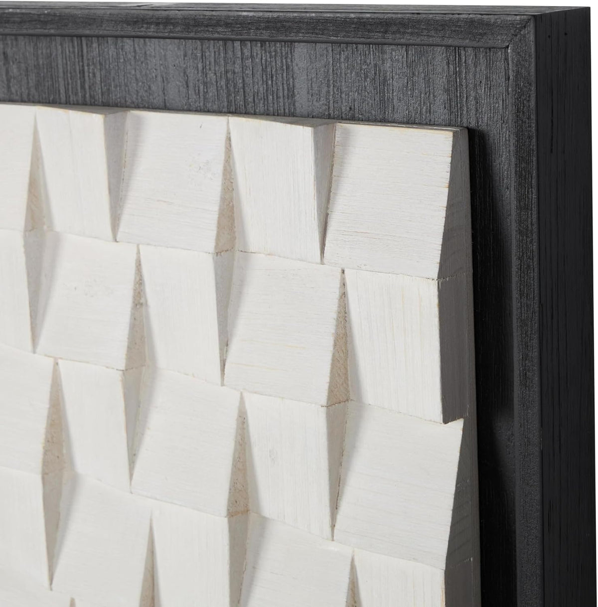 Deco 79 Wood Geometric Home Wall Decor 3D Cube Grid Wall Sculpture with Black Frames, Set of 2 Wall Art 16" W, 16" H, White