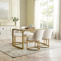 Set of 2 White Linen Barrel Dining Chairs with Gold Base