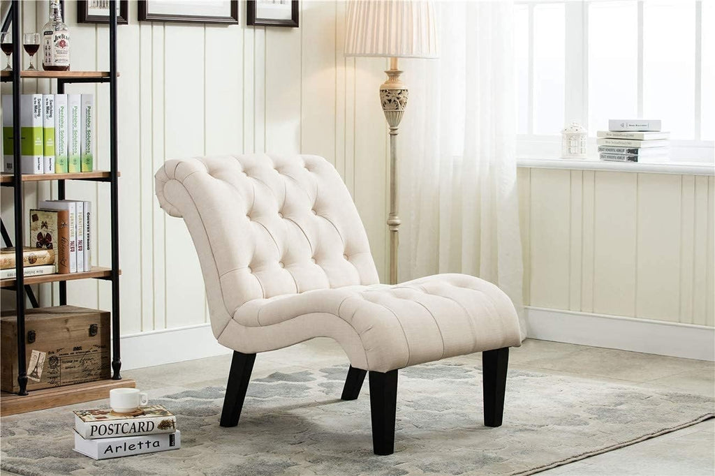 Ivory Tufted Linen Lounge Chair