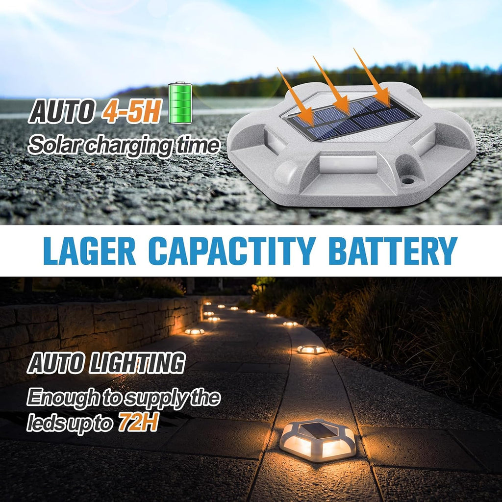 12-Pack Solar Driveway & Deck Lights, Dual-Color Waterproof