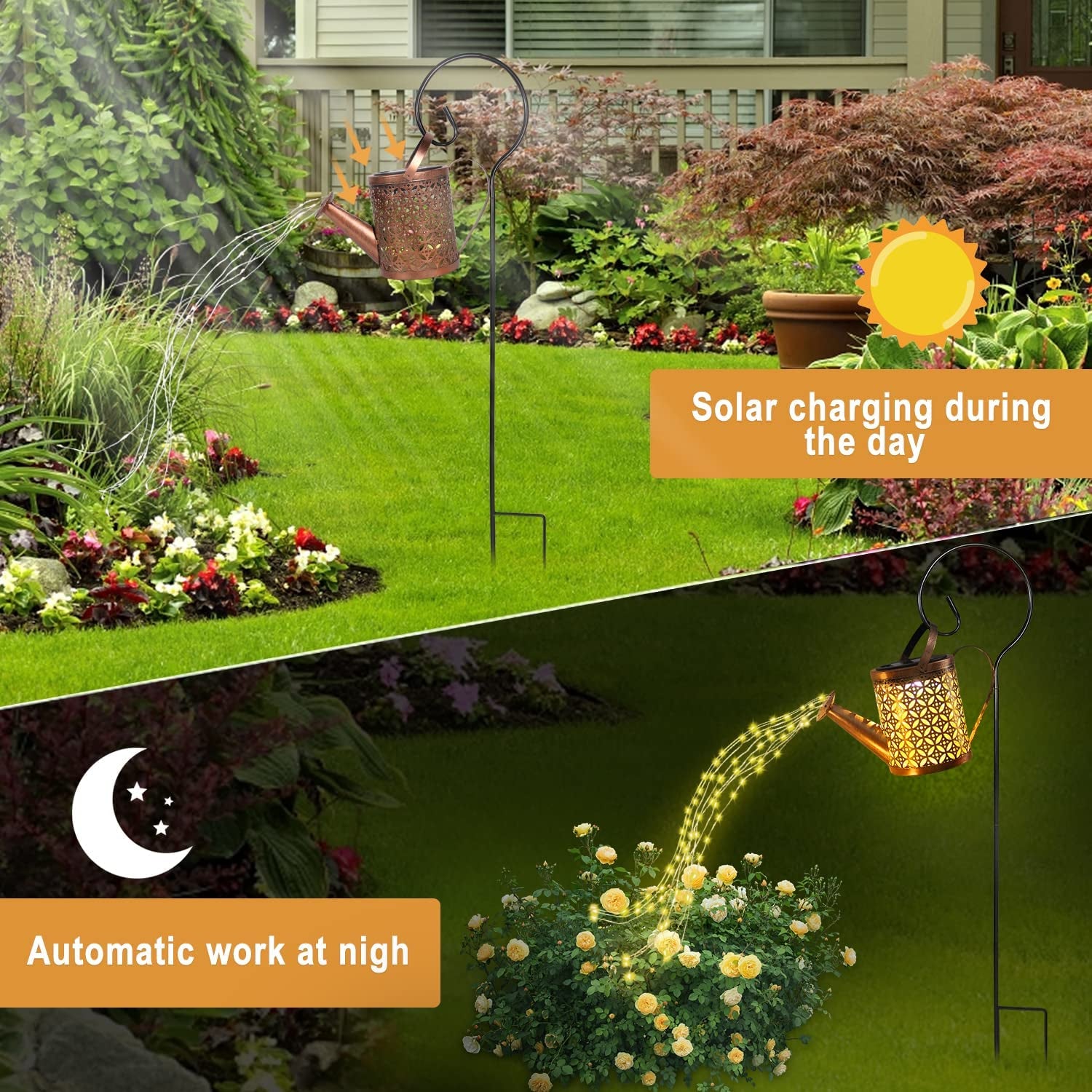 Solar Watering Can Lantern with Cascading Lights