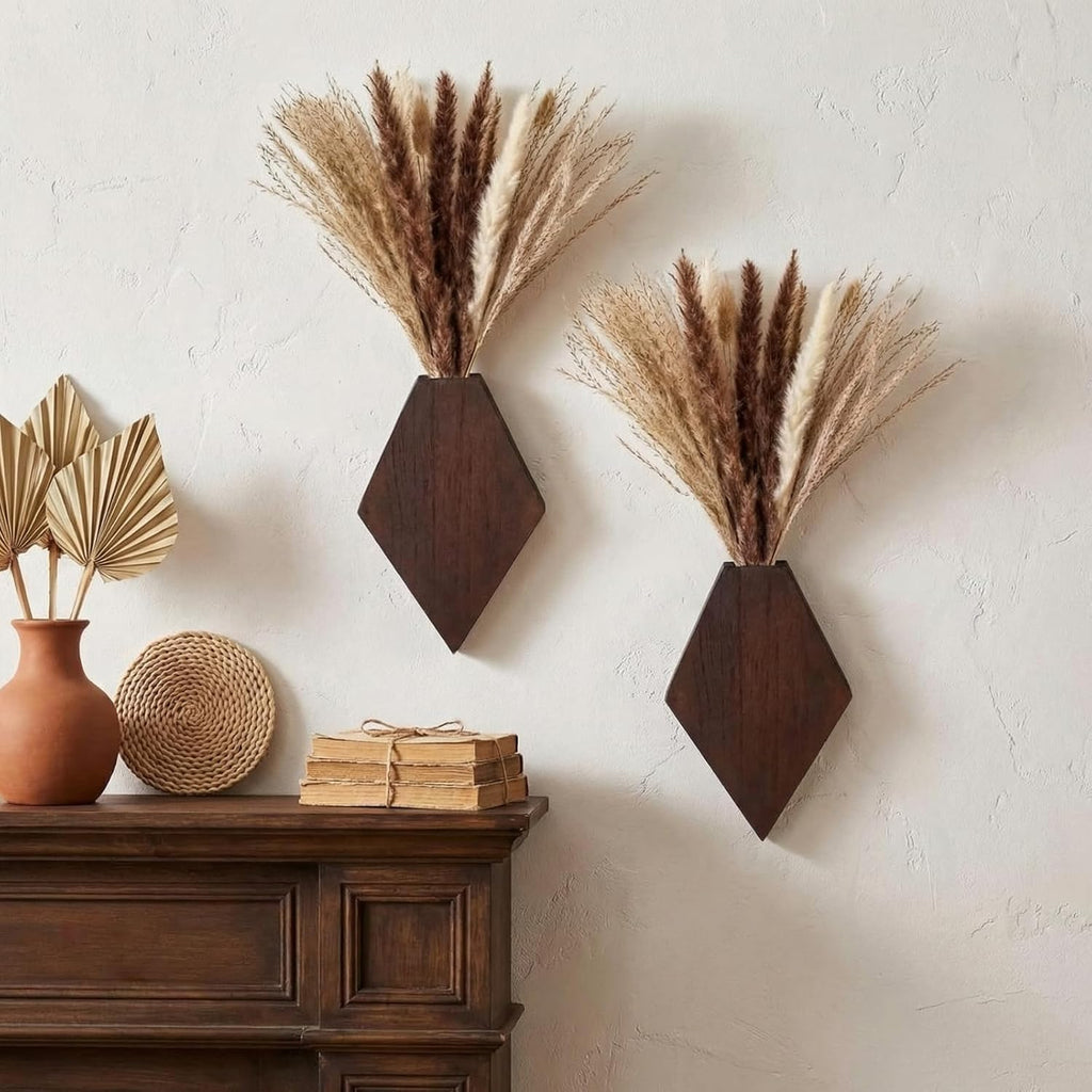 2 Pcs Wooden Wall Planters, Brown, Regular Style