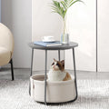 Round Storage Side Table with Fabric Basket, Gray & Cream