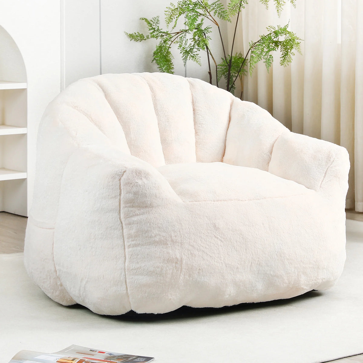 Oversized White Faux Fur Memory Foam Bean Bag Chair
