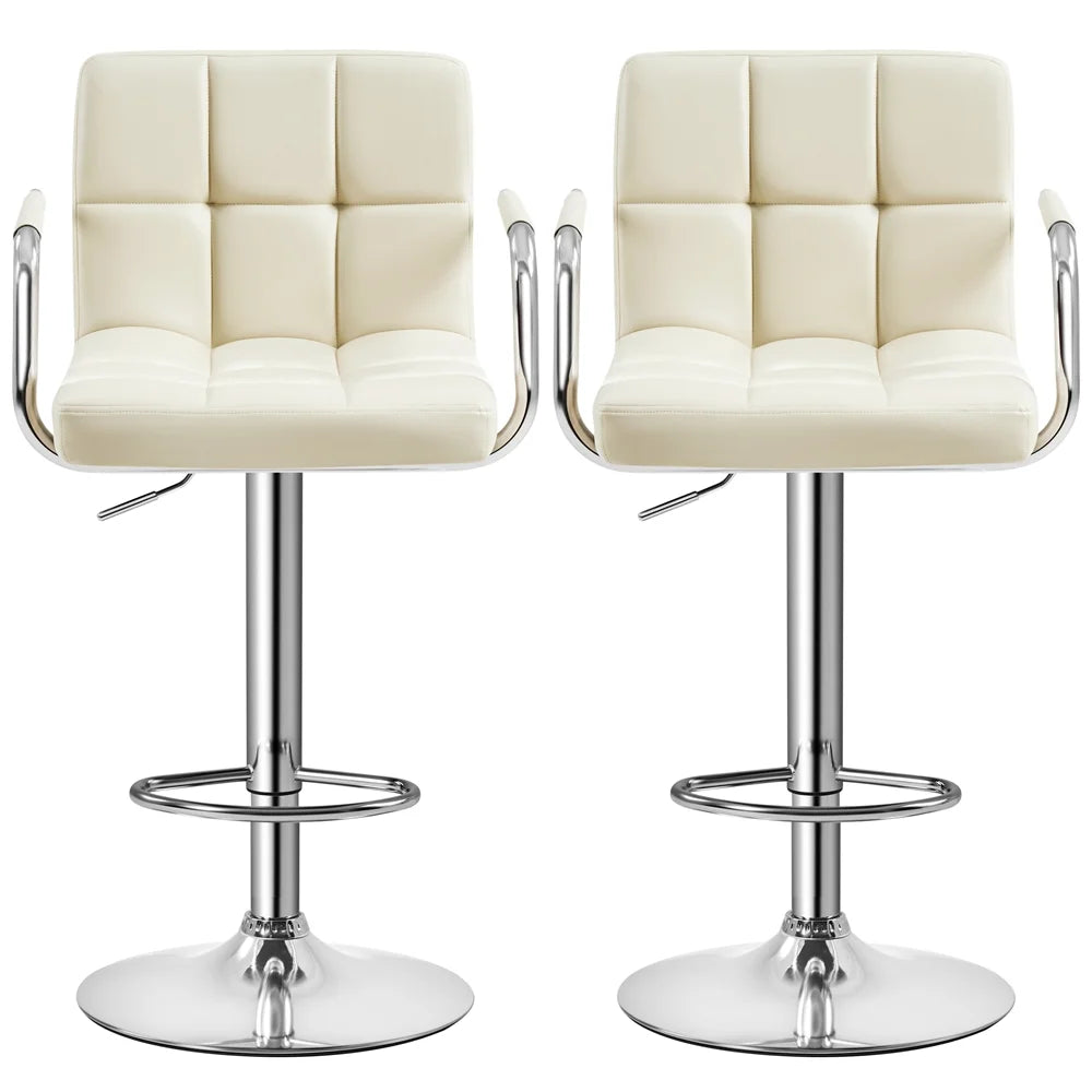 Set of 2 Adjustable Swivel Faux Leather Bar Stools