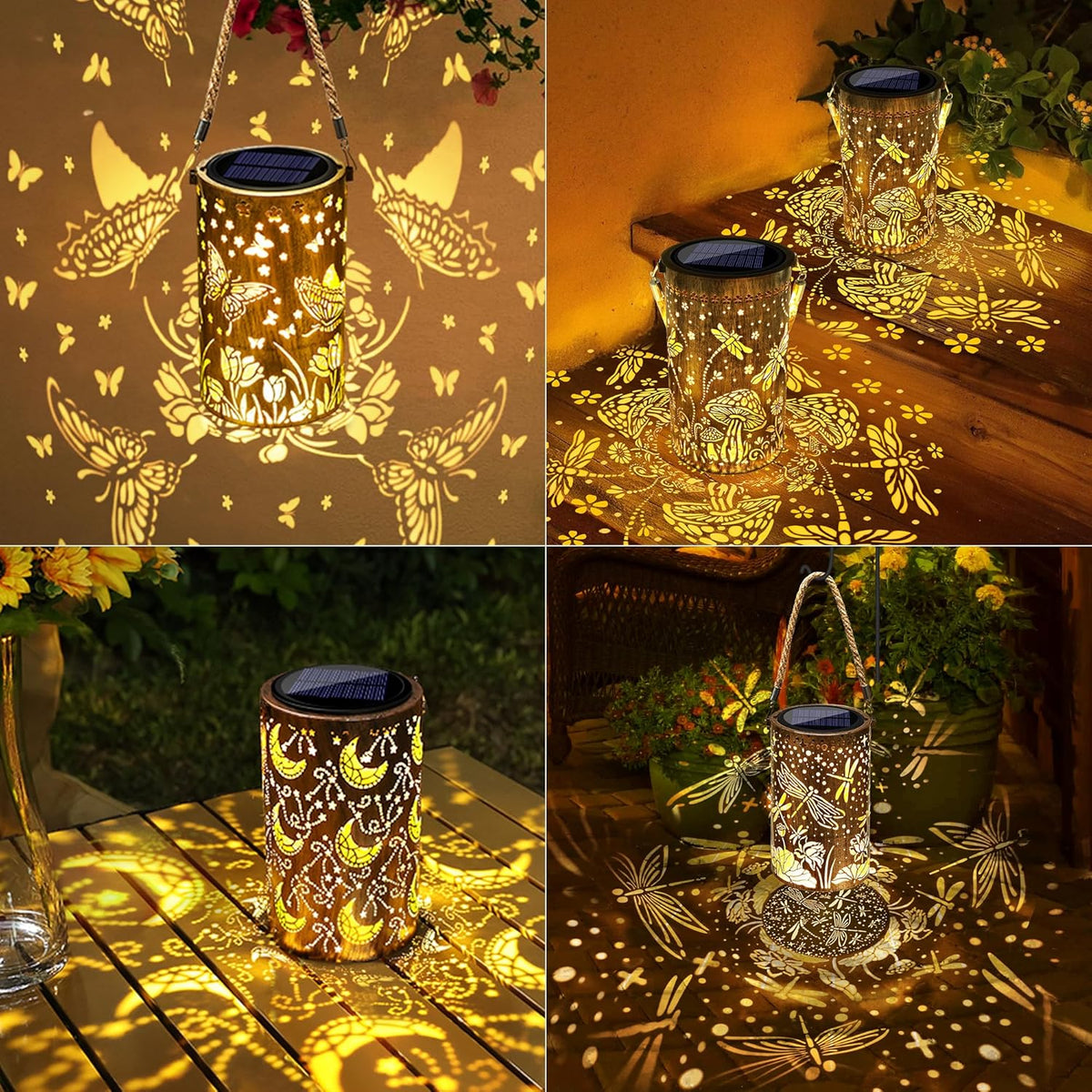 Decorative Solar Lantern with Patterned Light Projection