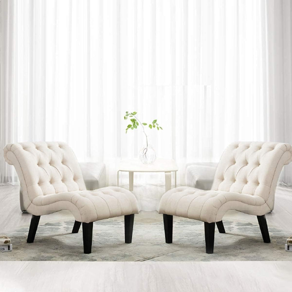 Ivory Tufted Linen Lounge Chair
