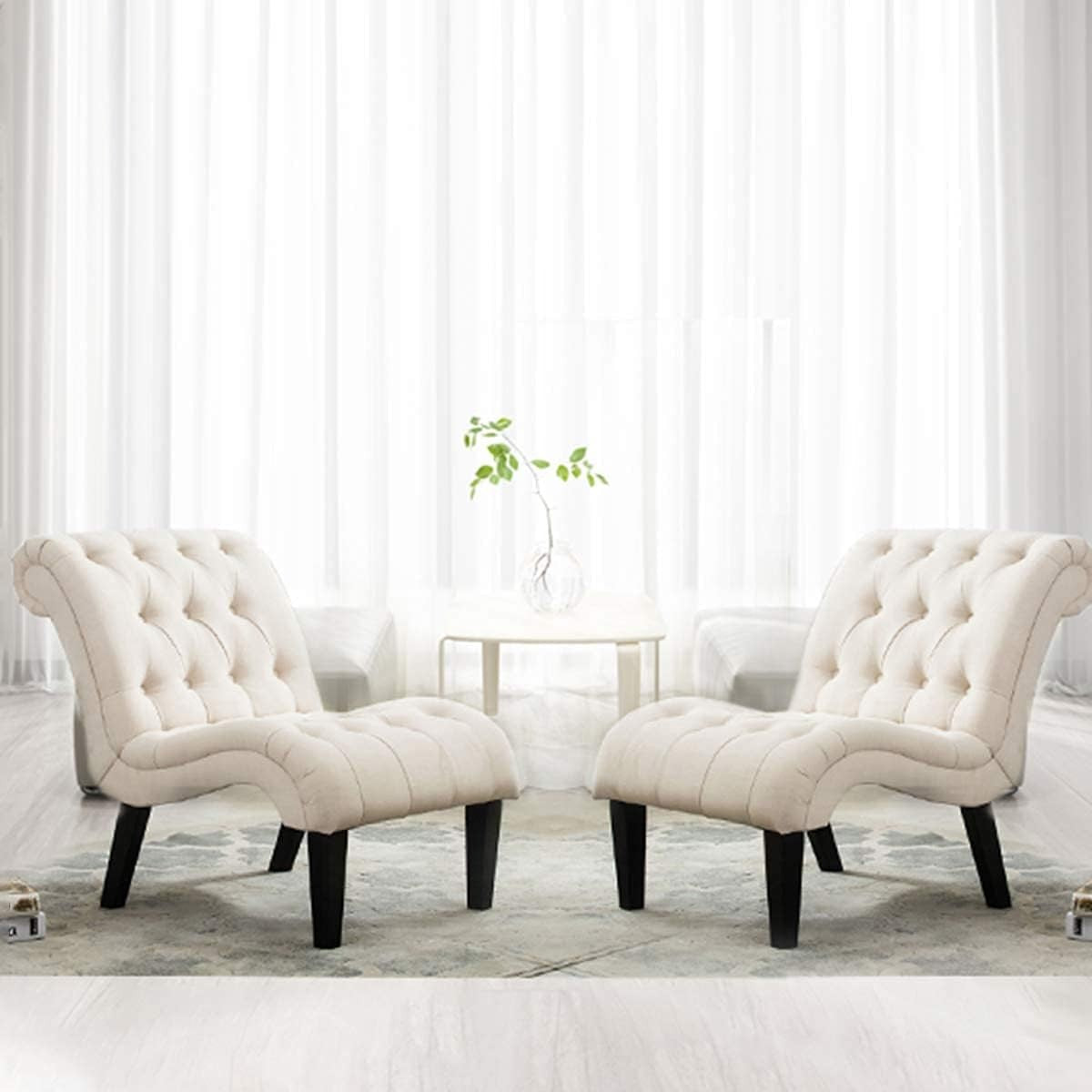 Ivory Tufted Linen Lounge Chair