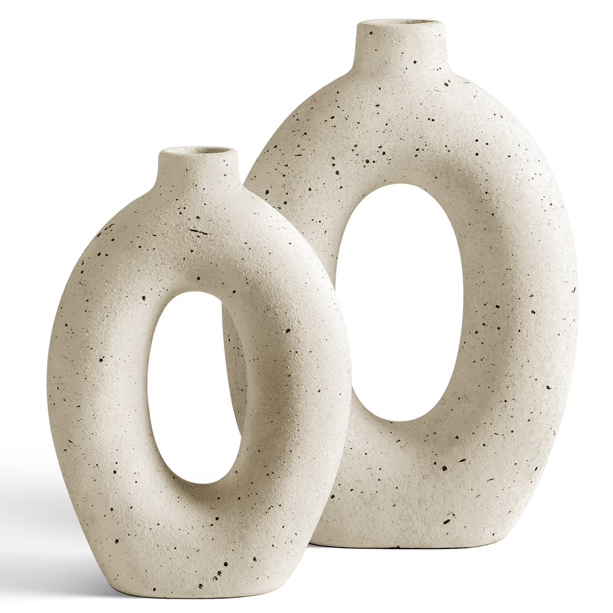 LE TAUCI 10.5" & 8.5" Ceramic Vases, Set of 2 White Ring Donut Vase, Modern Neutral Farmhouse Vase for Home Decor, Flower Vase for Table Centerpiece, Living Room, Shelf & Entryway