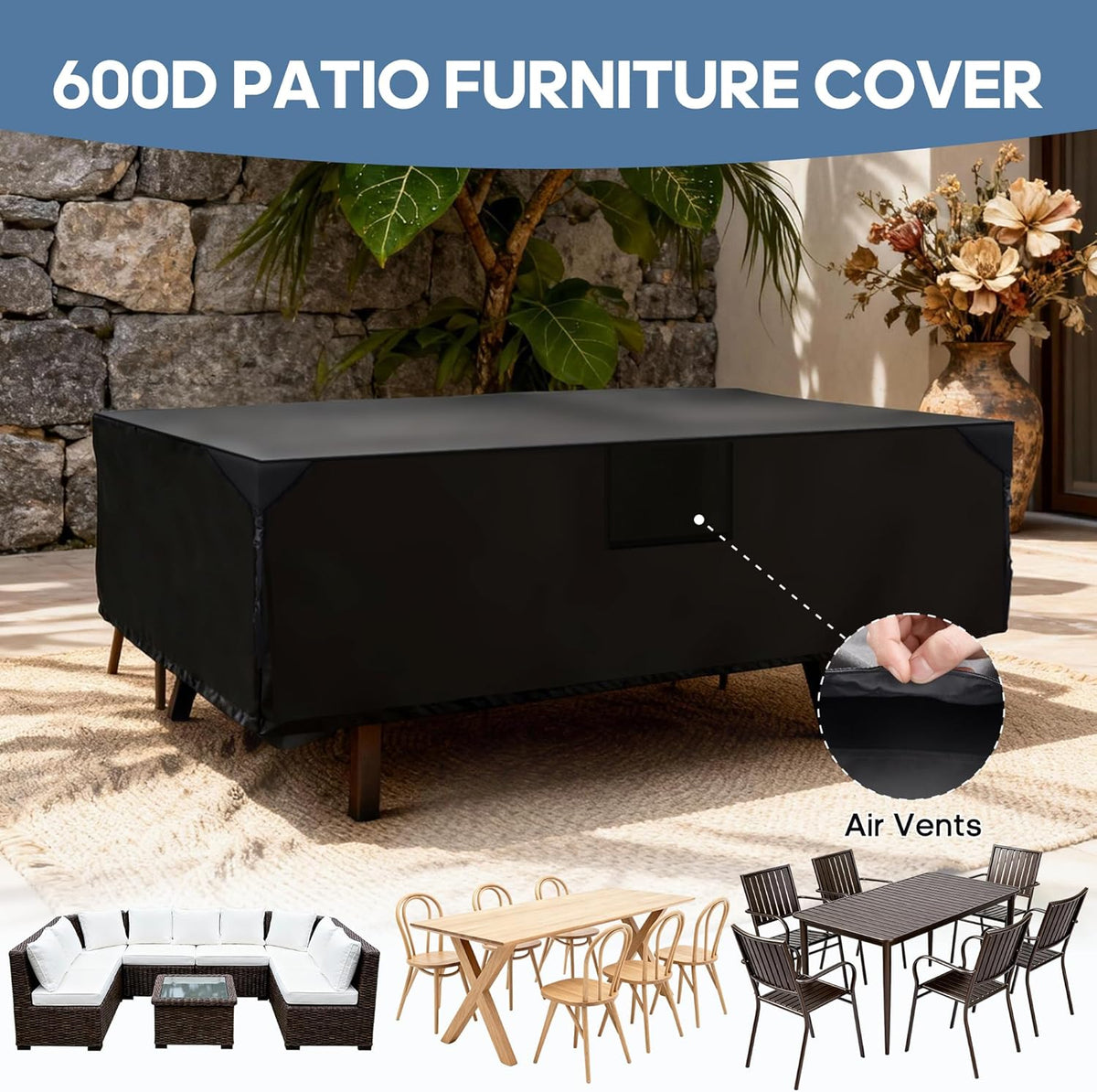 108 x 82-Inch 600D Waterproof Patio Furniture Cover