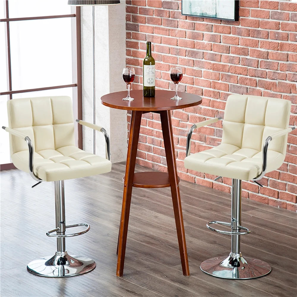 Set of 2 Adjustable Swivel Faux Leather Bar Stools