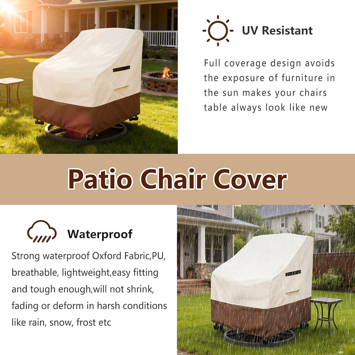 Waterproof Swivel Lounge Chair Covers, 2-Pack, 32 x 34 x 34 Inches