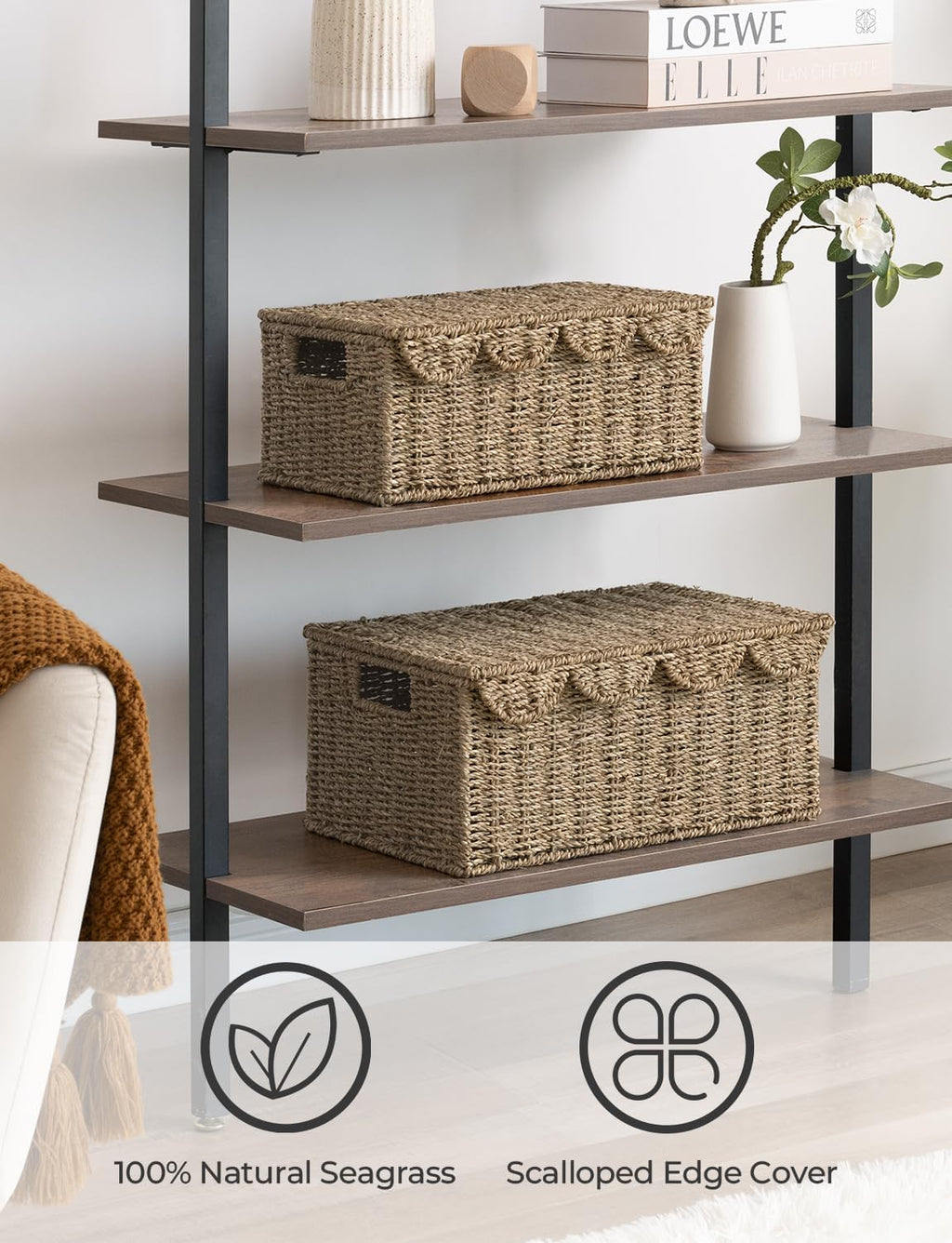 Scalloped Basket, Wicker Storage Basket with Lid for Room Décor, Scalloped Wicker Basket, Nursery Basket with Handles