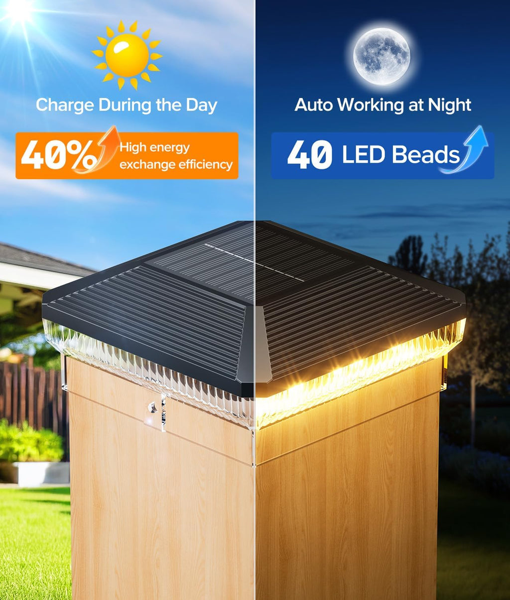 6-Pack Solar Fence Post Cap Lights, 3 Lighting Modes