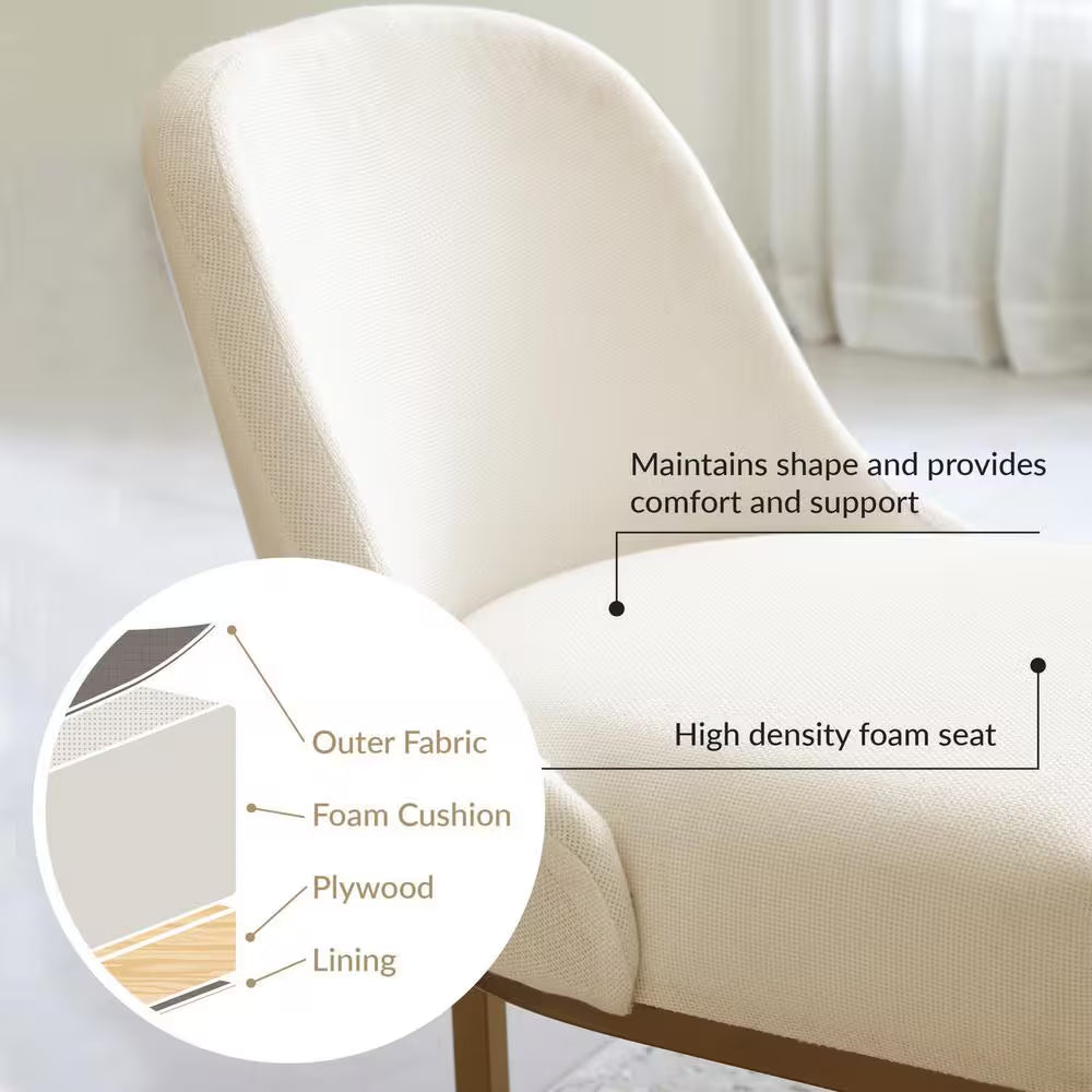 Set of 2 White Linen Barrel Dining Chairs with Gold Base