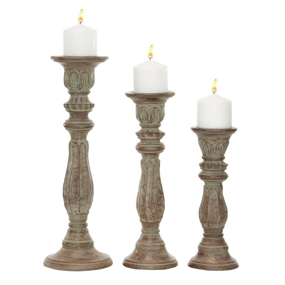 Brown Mango Wood Candle Holder (Set of 3)