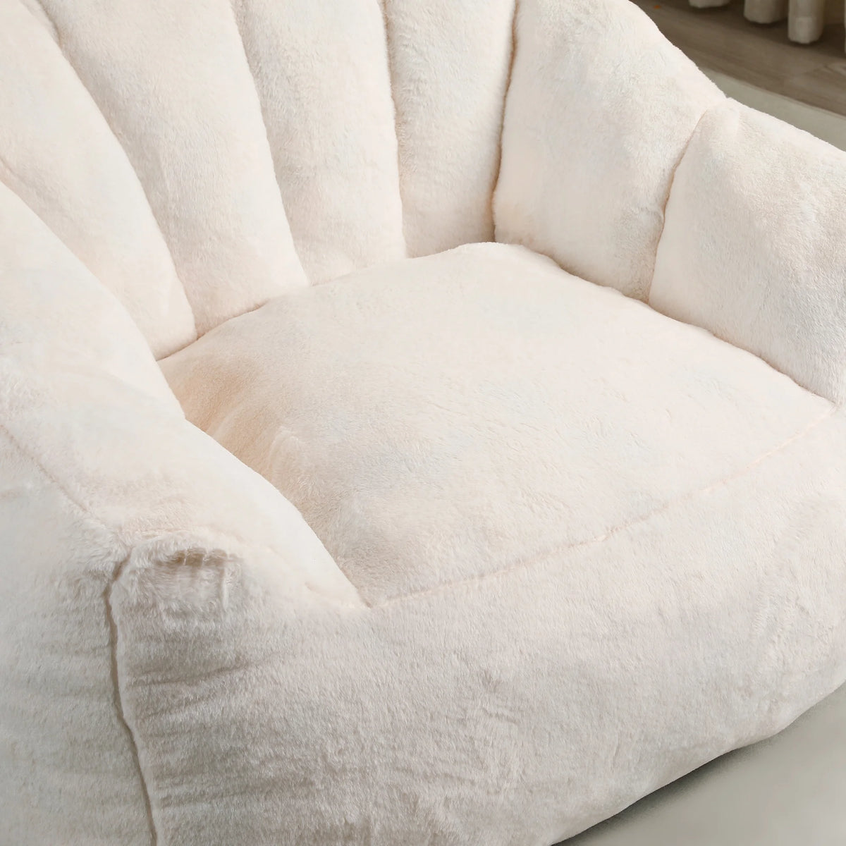 Oversized White Faux Fur Memory Foam Bean Bag Chair
