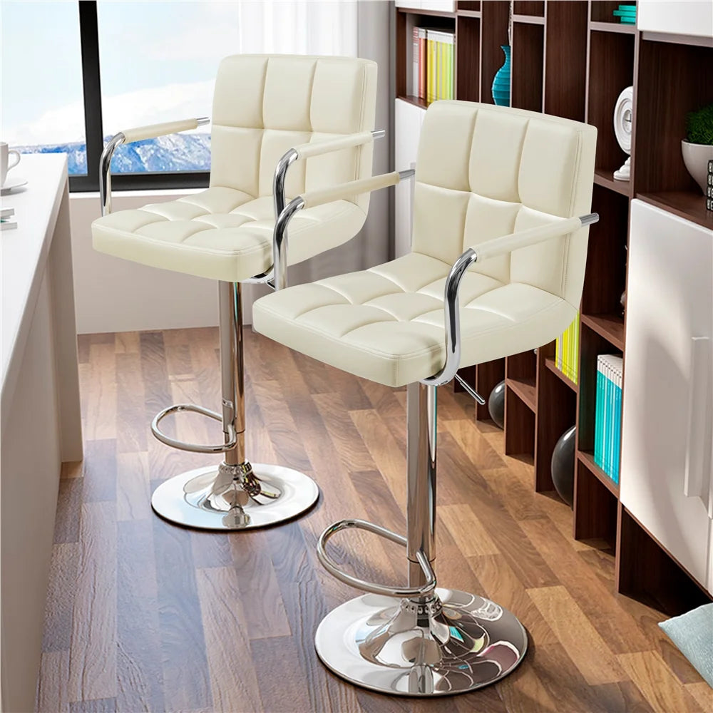 Set of 2 Adjustable Swivel Faux Leather Bar Stools