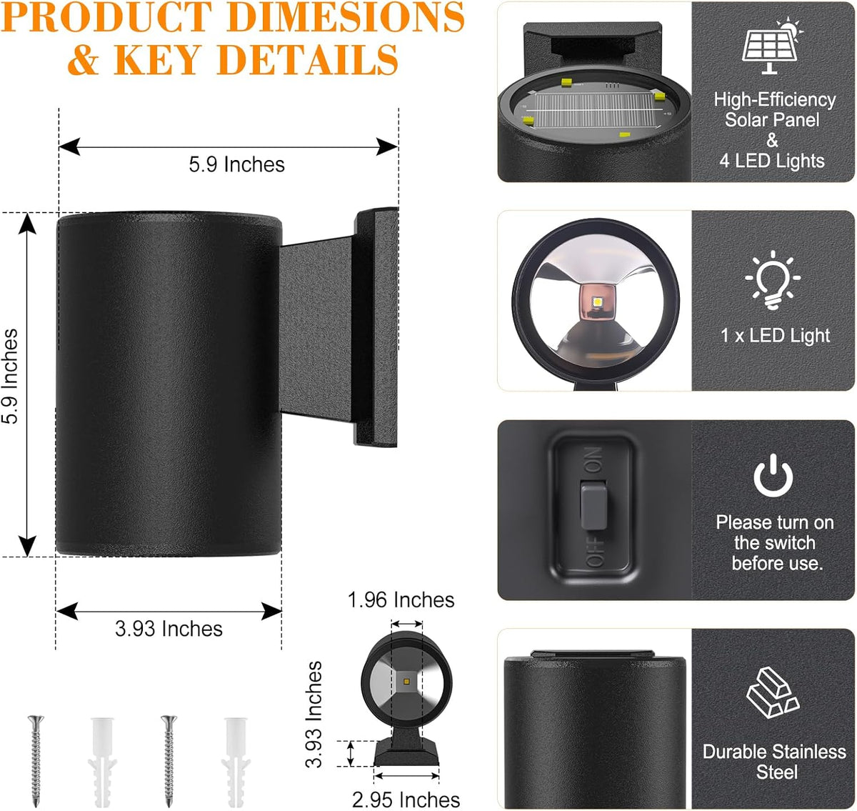 4-Pack Up & Down Solar Wall Sconces