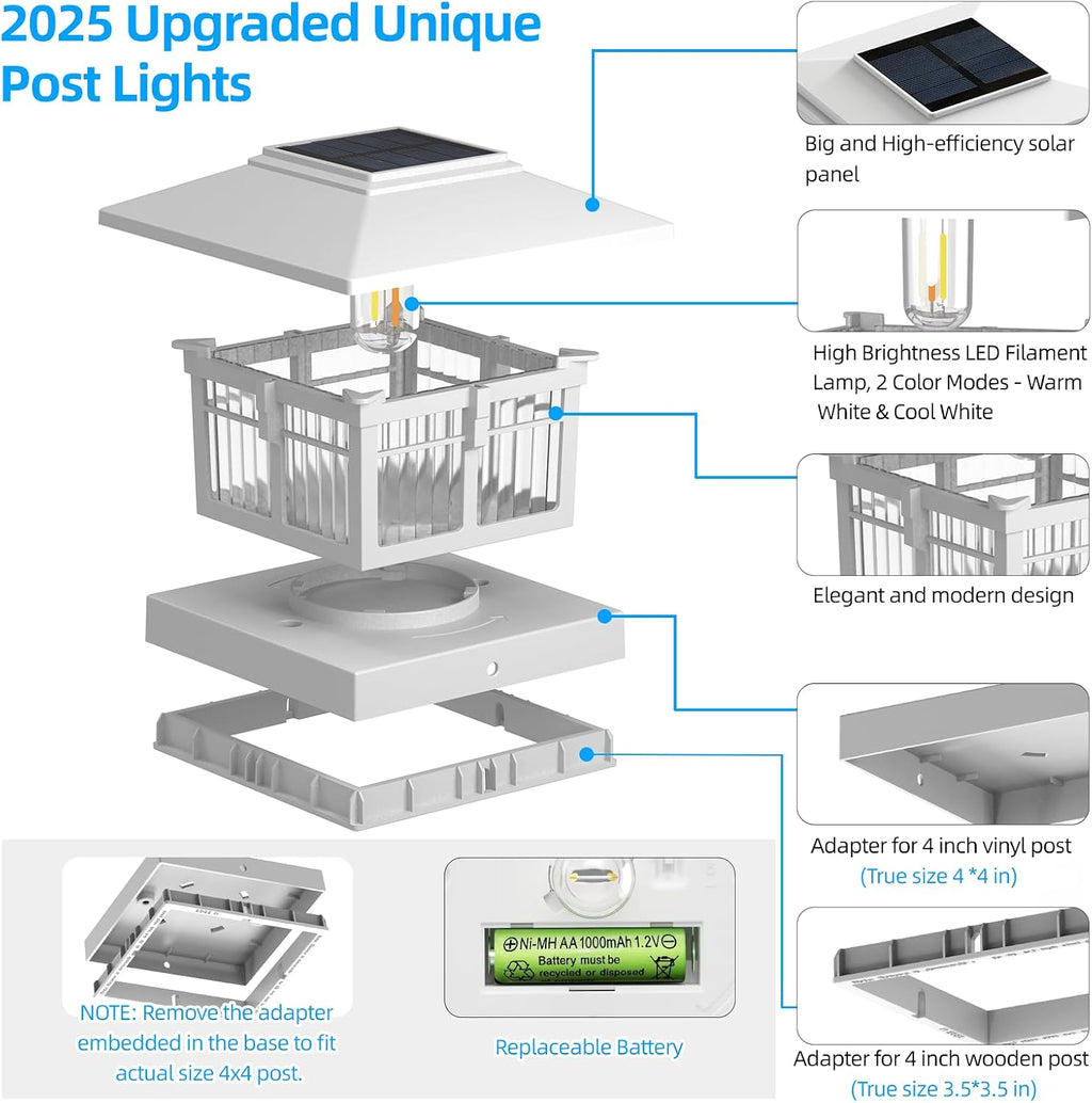 4-Pack Classic Solar Post Cap Lights, Warm & Cool White