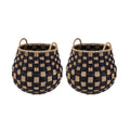 Large round Seagrass Storage Baskets with Handles, Checkered Black/Natural, 2 Pack