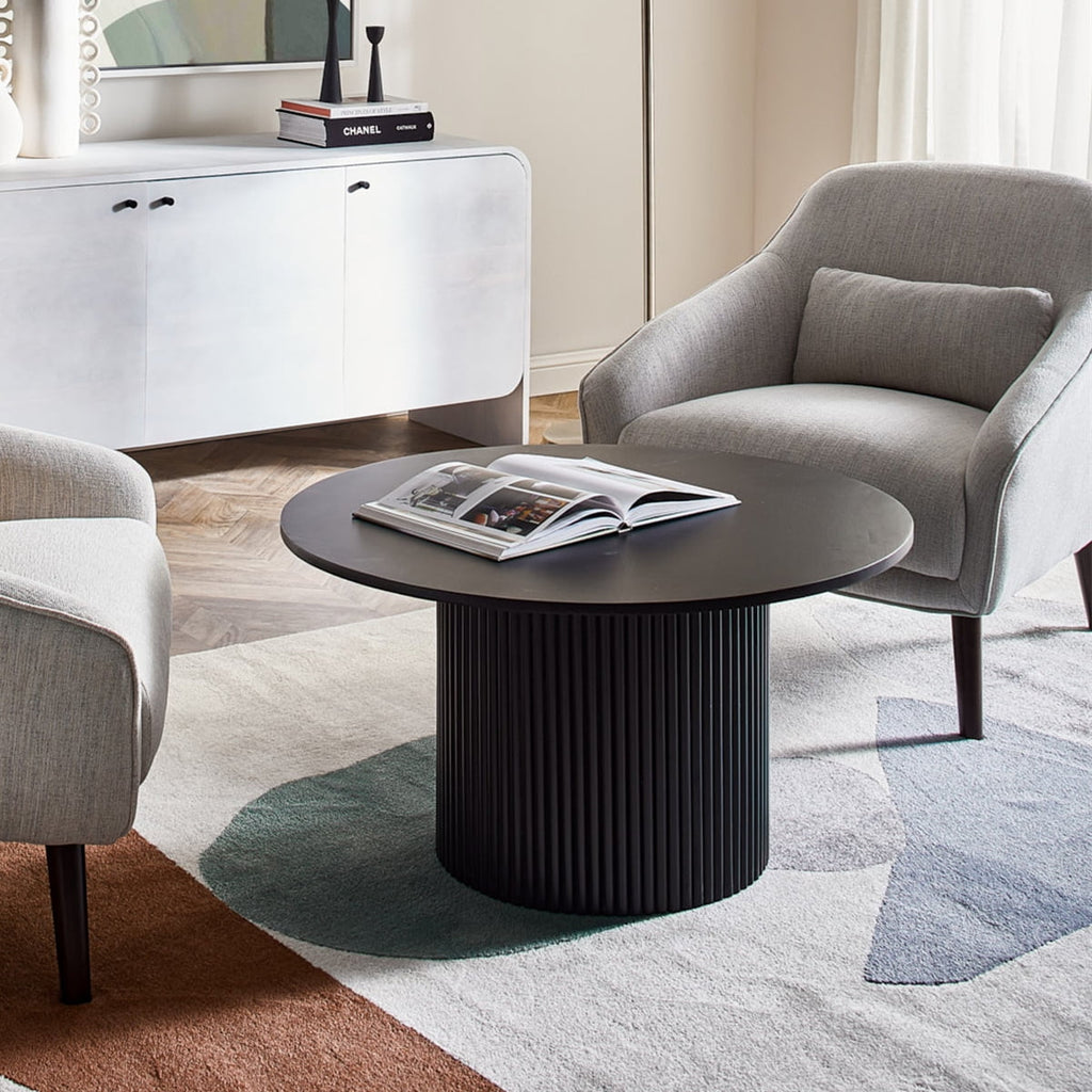 Black Fluted Pedestal Coffee Table, 23.6-Inch