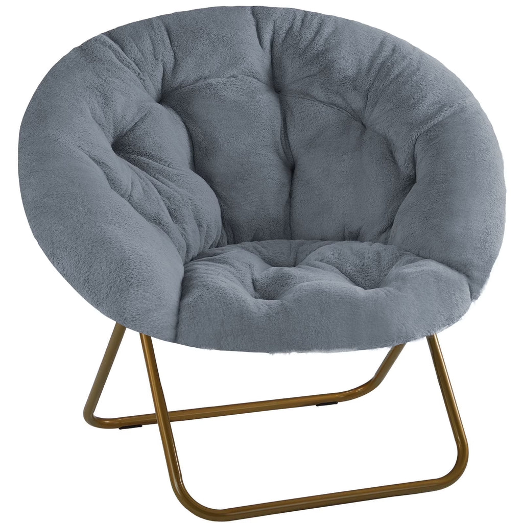 Gray Faux Fur Foldable Saucer Chair for Adults