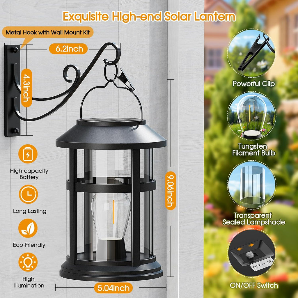 Classic Hanging Solar Lantern with Wall-Mount Hook