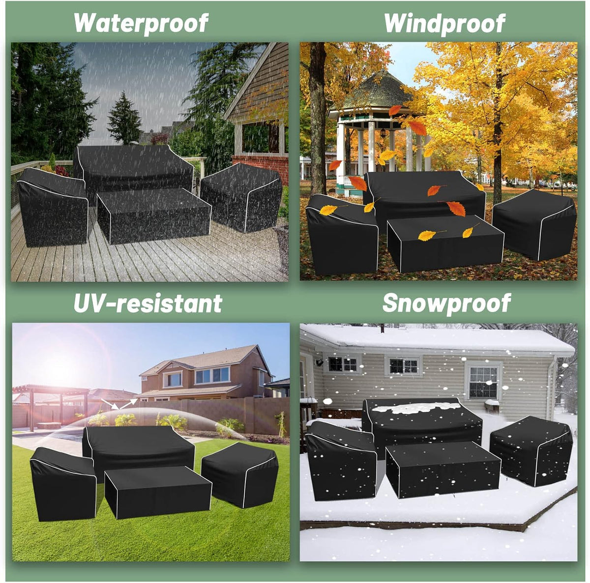 4-Piece 600D Waterproof Patio Furniture Cover Set, Black