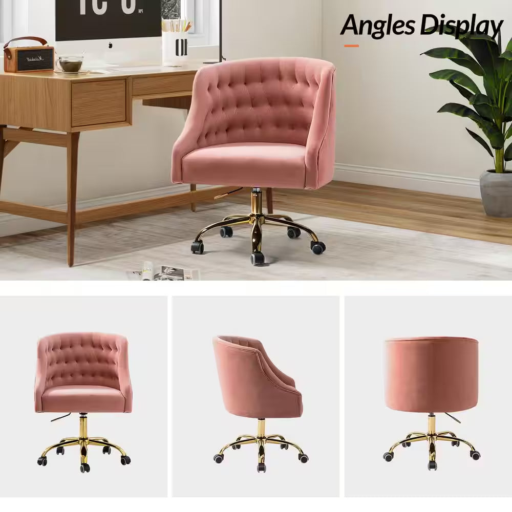 Mid-Century Pink Velvet Tufted Office Chair