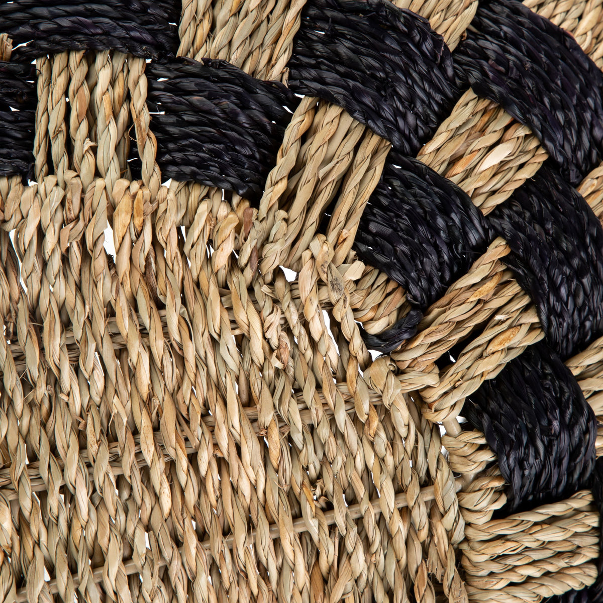 Large round Seagrass Storage Baskets with Handles, Checkered Black/Natural, 2 Pack