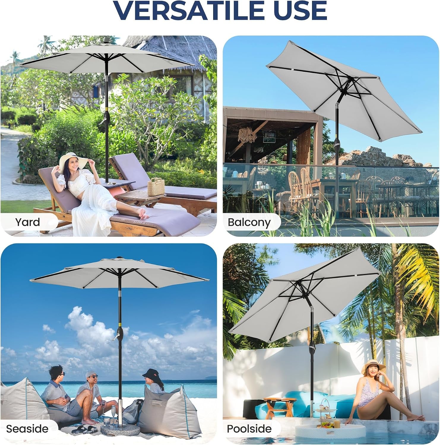 Outdoor Patio Umbrella, Patio Umbrella, Market Umbrella, Large Outdoor Umbrella, Metal Pole Umbrella with Push Button Tilt and Crank, Polyester Canopy