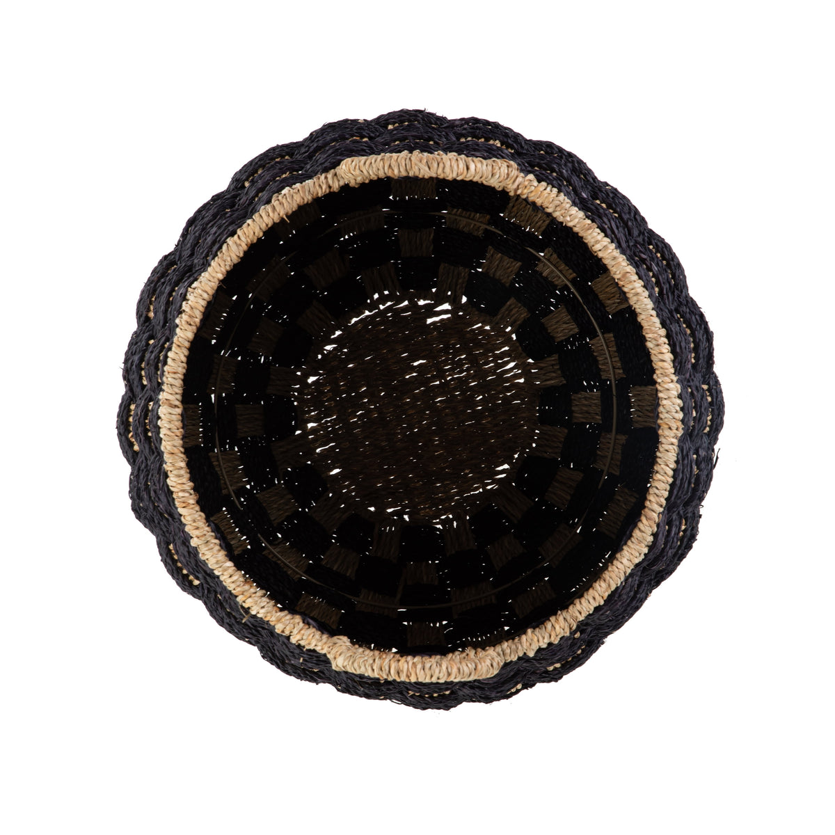 Large round Seagrass Storage Baskets with Handles, Checkered Black/Natural, 2 Pack