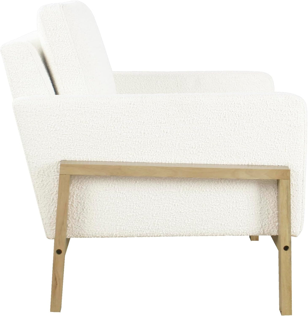 Cream Bouclé Accent Chair with Natural Wood Frame