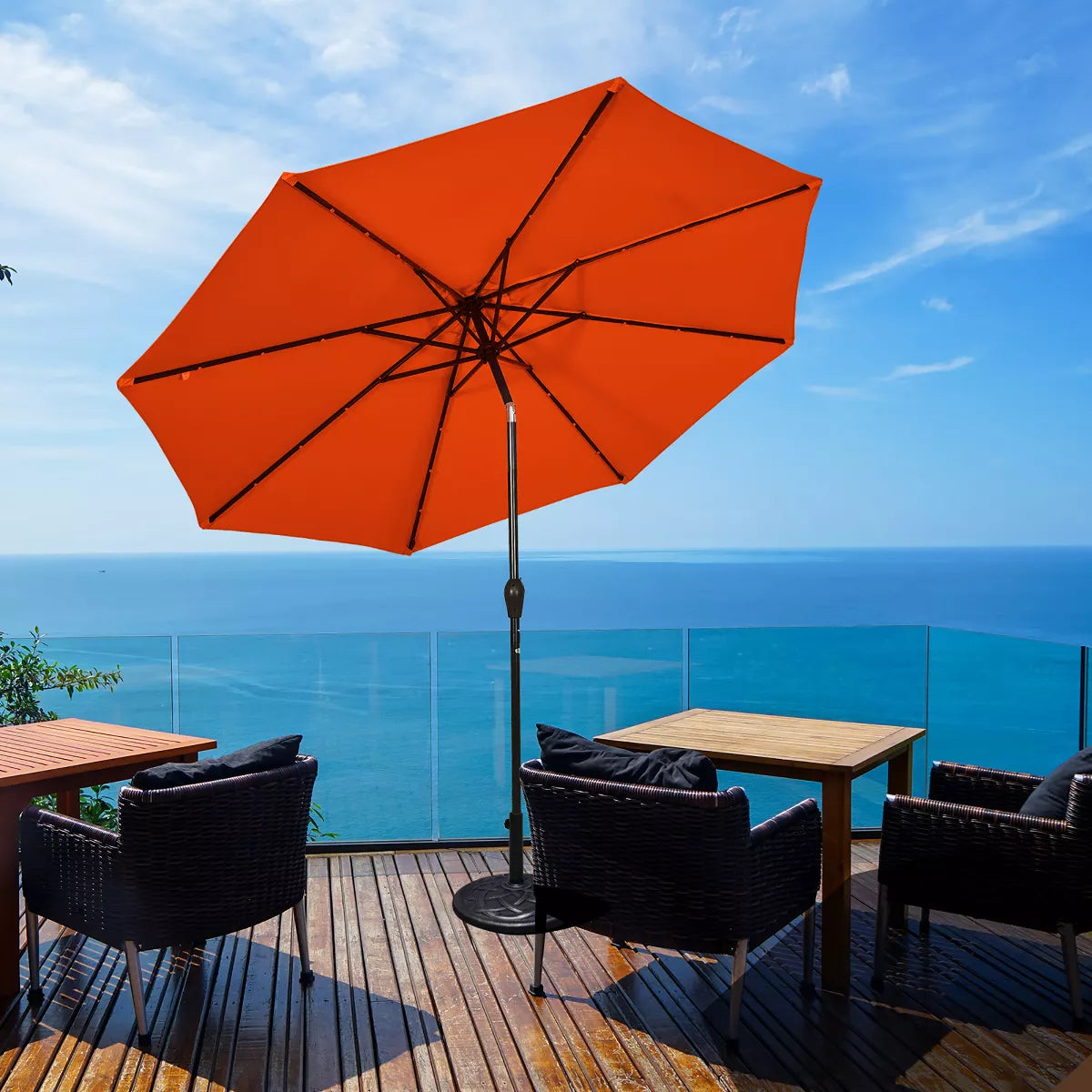 Costway 10FT Patio Solar Umbrella LED Patio Market Steel Tilt W/Crank Outdoor Orangeblue New