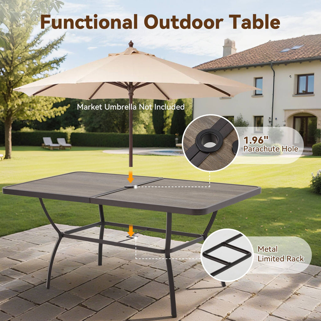 Outdoor Patio Dining Set with Swivel Chairs, Dining Table with Umbrella Hole, Metal Patio Furniture for Backyard Deck Patio