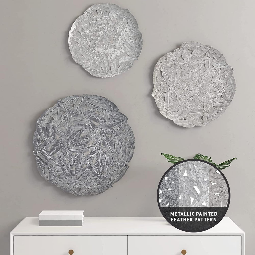Wall Art Living Room Metal Decor - Home Accent Modern Kitchen Dining Decoration, Ready to Hang Panel for Bedroom, Multi-Sizes, Rossi Grey 3 Piece