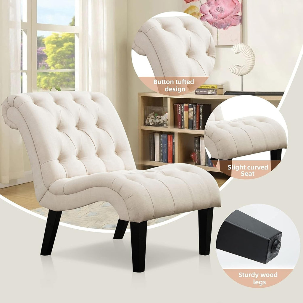 Ivory Tufted Linen Lounge Chair