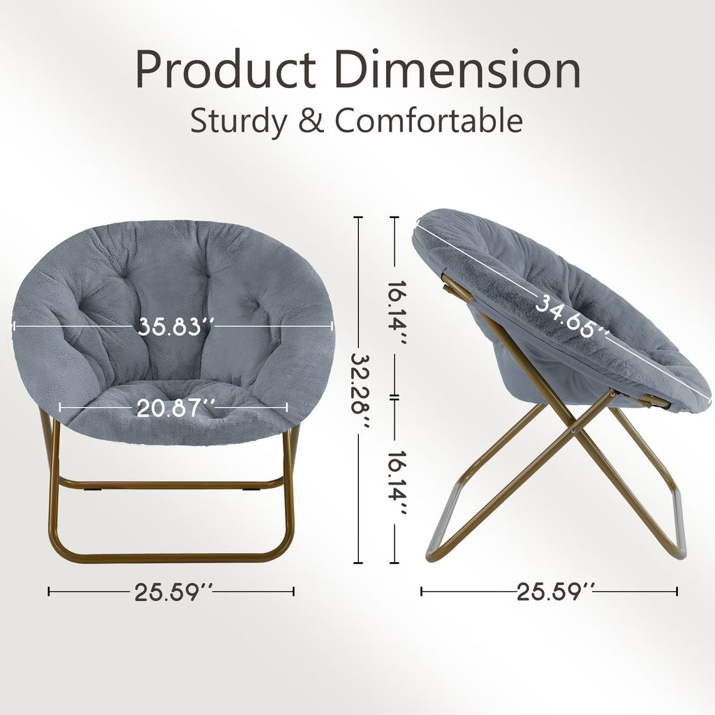 Gray Faux Fur Foldable Saucer Chair for Adults