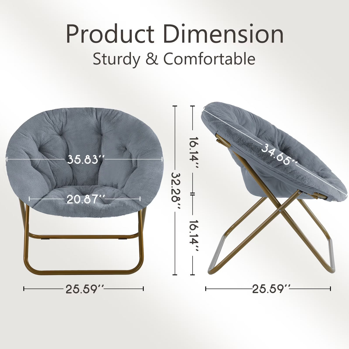 Gray Faux Fur Foldable Saucer Chair for Adults