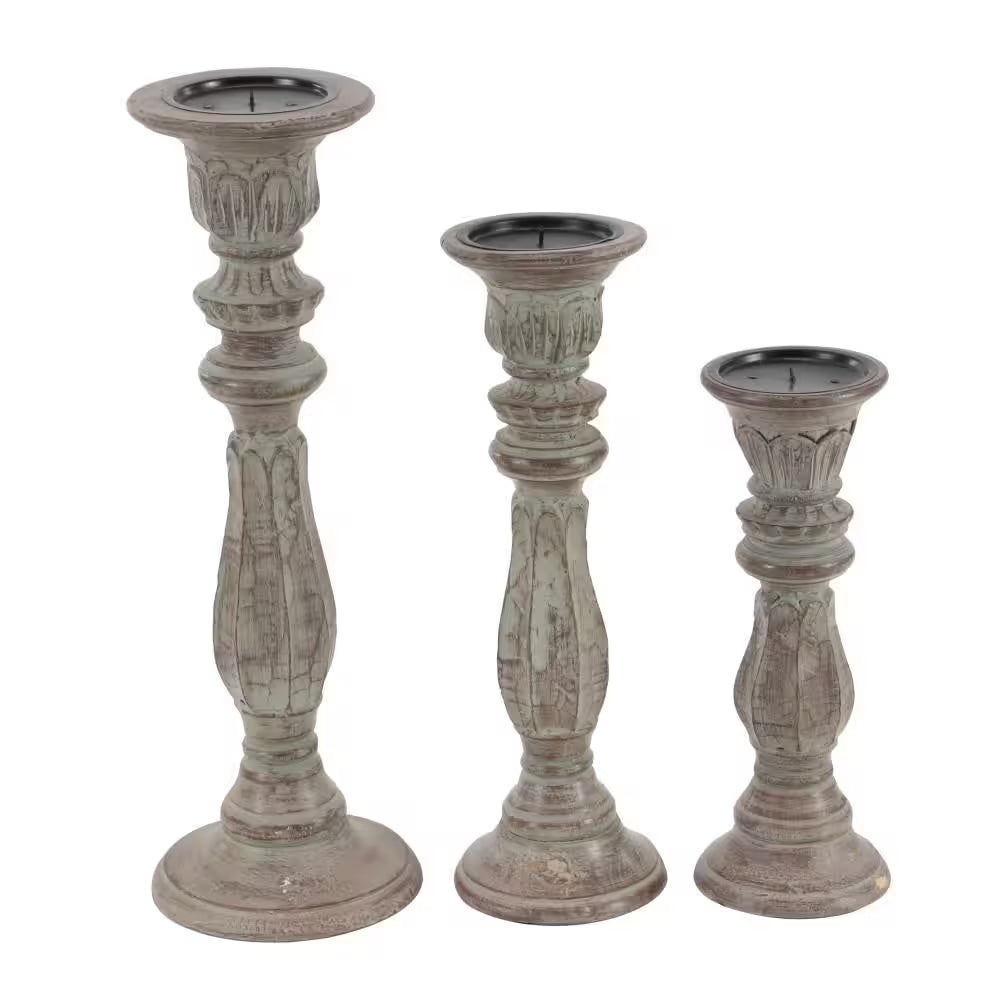 Brown Mango Wood Candle Holder (Set of 3)