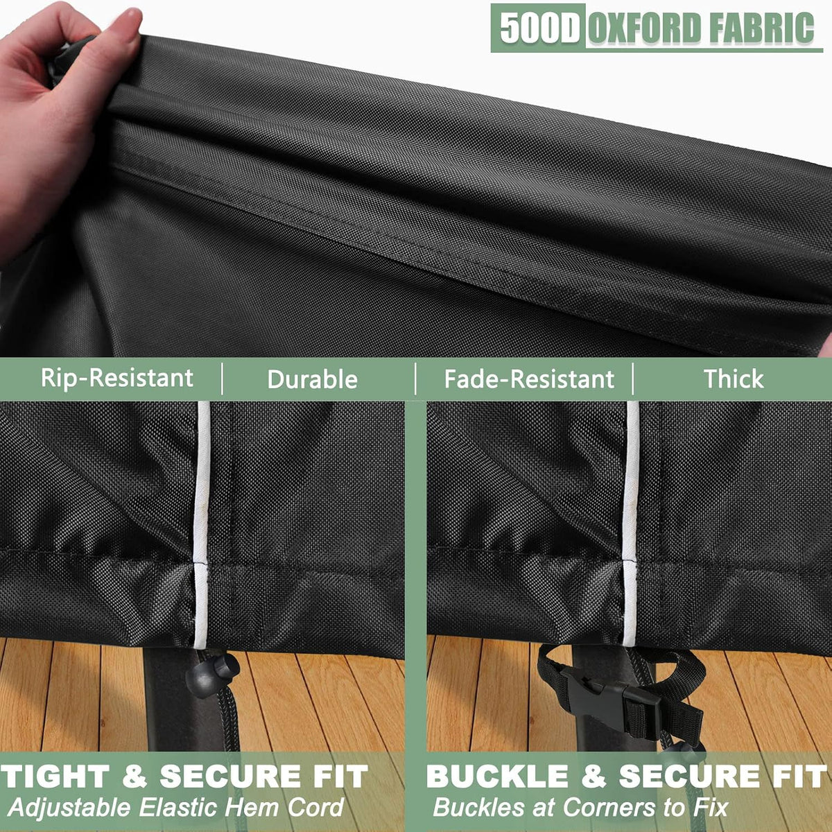 4-Piece 600D Waterproof Patio Furniture Cover Set, Black