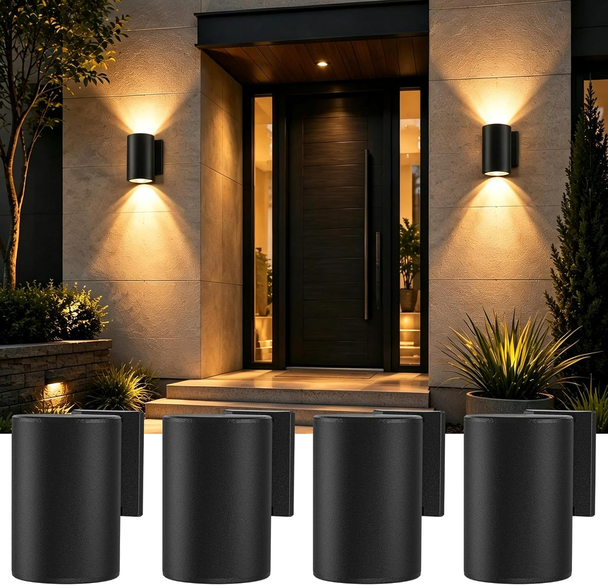 4-Pack Up & Down Solar Wall Sconces