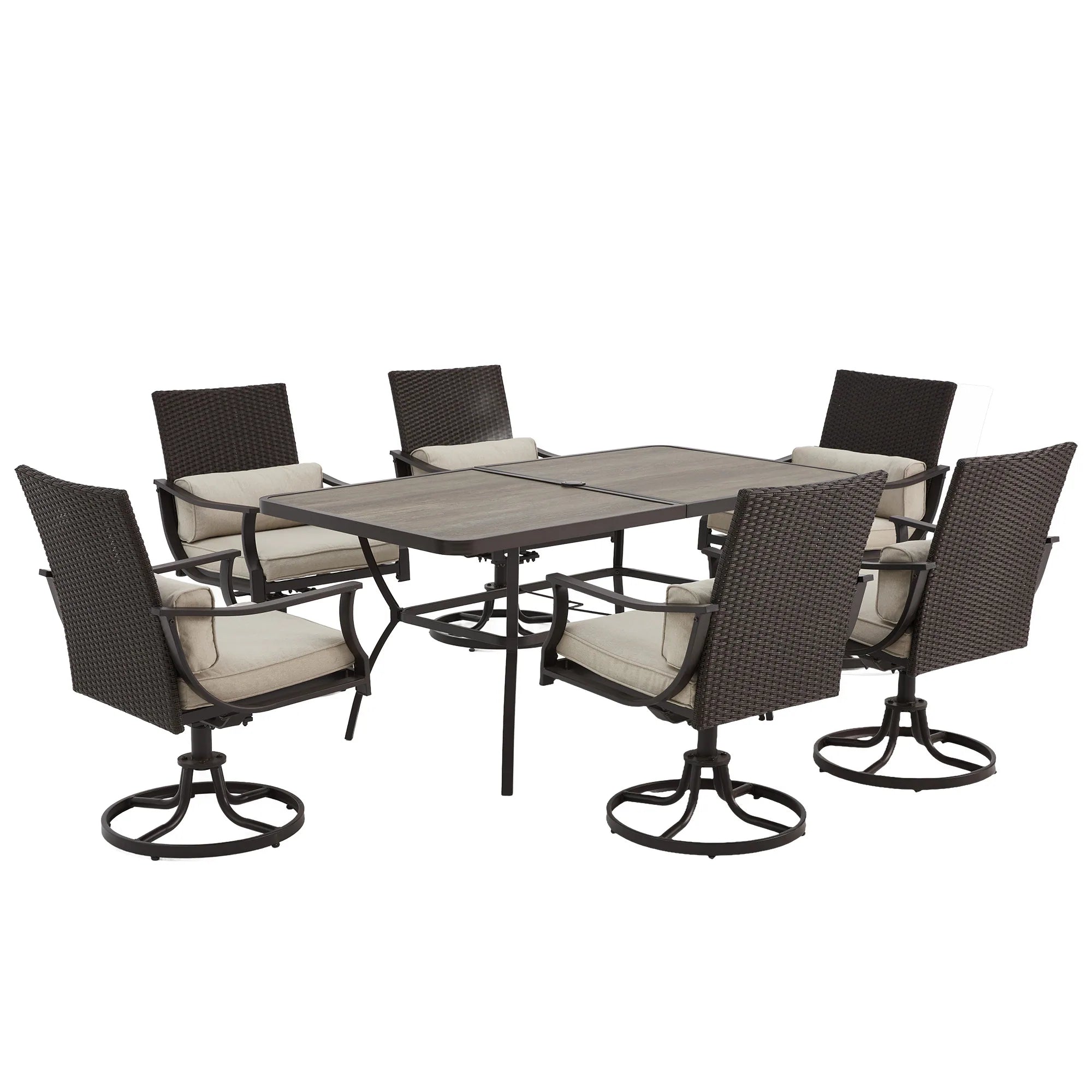 Outdoor Patio Dining Set with Swivel Chairs, Dining Table with Umbrella Hole, Metal Patio Furniture for Backyard Deck Patio
