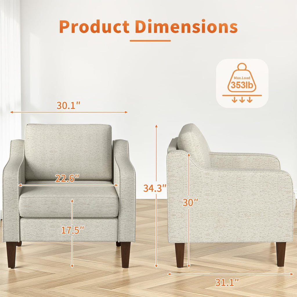 Beige Upholstered Accent Chair with Wood Legs