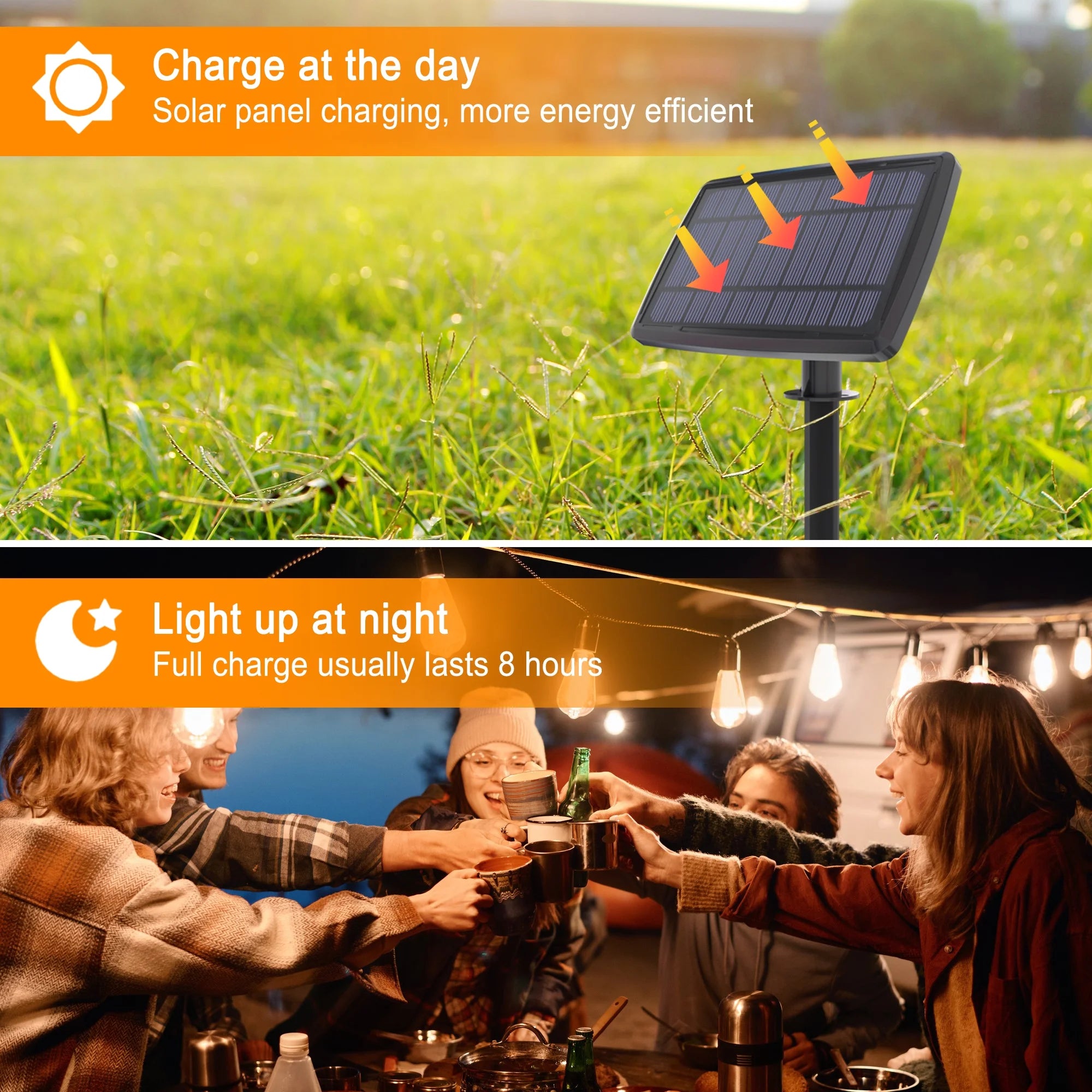 Solar Outdoor String Lights, 100Ft S14 LED Patio Lights with 24 Bulbs, Waterproof String Lights for Backyard