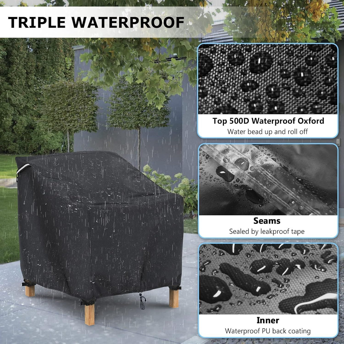 Waterproof Patio Chair Covers, 2-Pack, 30 x 34 x 38 Inches